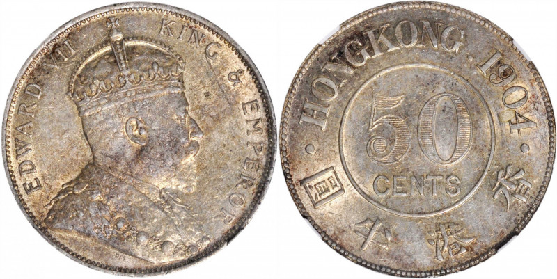 (t) HONG KONG. 50 Cents, 1904. London Mint. NGC AU-58.

KM-15; Mars-C35. A who...