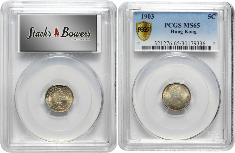 (t) HONG KONG. 5 Cents, 1903. London Mint. PCGS MS-65.

KM-12; Mars-C9. A gorg...