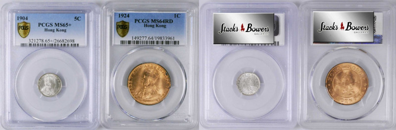 (t) HONG KONG. Duo of 5 Cents and Cent (2 Pieces), 1904-24. London Mint. Both PC...