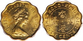 HONG KONG. 20 Cents, 1979. PCGS SPECIMEN-66.

KM-36. A RARE specimen strike, infused with intense brilliance that begs to be rotated under light. Ir...