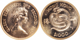 HONG KONG. 1000 Dollars, 1977. Lunar Series, Year of the Snake. NGC MS-64.

Fr-3; KM-42. A flashy and fully lustrous coin, at the cusp of Gem qualit...