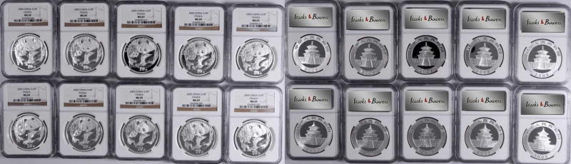 CHINA. Group of 10 Yuan (10 Pieces), 2005. Panda Series. All NGC MS-69 Certified...