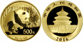 (t) CHINA. 500 Yuan, 2016. Panda Series. PCGS MS-69.

Fr-B14; PAN-675A. 1 Ounce gold. A brilliant prooflike coin with reflective fields and frosty d...