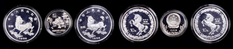 CHINA. Trio of Modern Silver Issues (3 Pieces), 1980 & 1996. Grade Range: CHOICE...