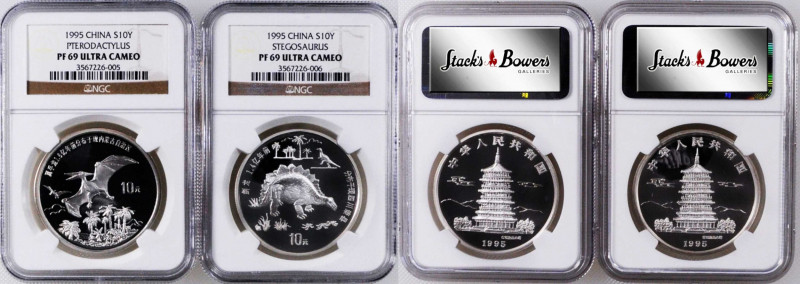 CHINA. Duo of 10 Yuan (2 Pieces), 1995. Dinosaur Series. Both NGC PROOF-69 Ultra...