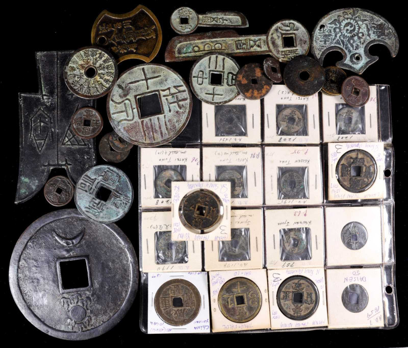 CHINA. Cash, Charms, and Amulets (49 Pieces), ND. Grade Range: VERY GOOD to VERY...