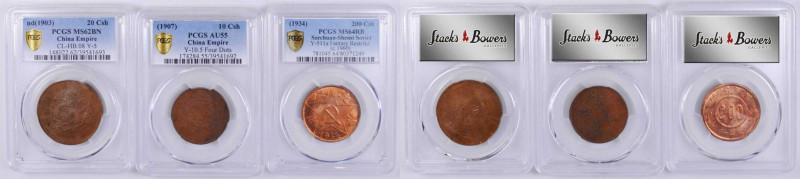 (t) CHINA. Trio of Copper Trio (3 Pieces), 1903-34. All PCGS Certified.

1) Em...