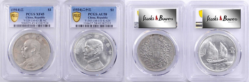 CHINA. Duo of Dollars (2 Pieces), 1914 & 1934. Both PCGS Certified.

1) Year 3...