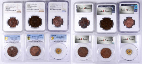 (t) CHINA. Sextet of Copper Minors (6 Pieces), ND (1901-47). PCGS and NGC Certified; Grade Range: UNC Details to MS-63.

The provincial coinage incl...