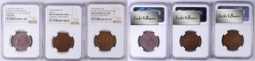 (t) CHINA. Trio of 10 Cash (3 Pieces), 1902-20. All NGC Certified.

1) Hupeh. ND (1902-05). EF-45 Brown. CL-HP.39; KM-Y-120.4. Variety with inverted...