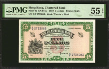 (t) HONG KONG. Lot of (3). Chartered Bank. 5 Dollars, 1959-75. P-62 & 73b. PMG About Uncirculated 50 EPQ to Choice Uncirculated 64.

Estimate: $125....