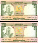 HONG KONG. Lot of (2). Chartered Bank. 10 Dollars, ND. P-74b. Fancy Serial Numbers. Very Fine to Extremely Fine.

A duo of fancy serial number notes...