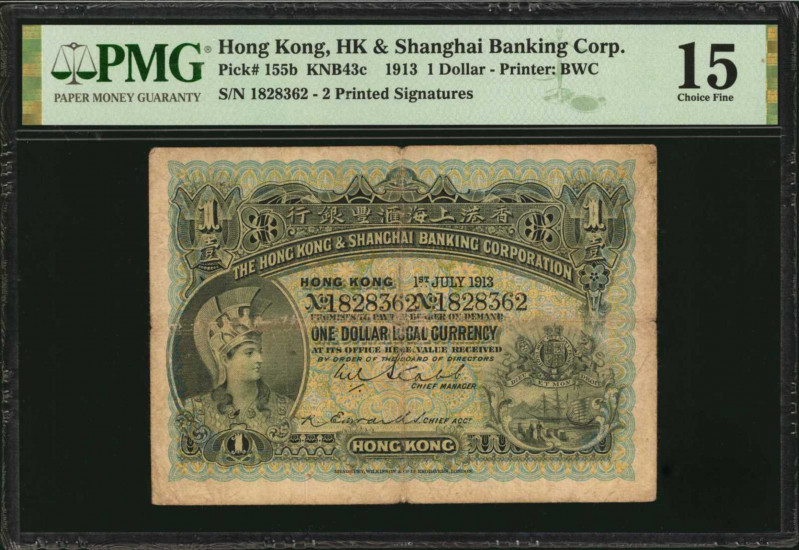 HONG KONG. Hong Kong & Shanghai Banking Corporation. 1 Dollar, 1913. P-155b. PMG...