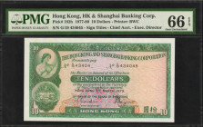 (t) HONG KONG. Hong Kong & Shanghai Banking Corporation. 10 Dollars, 1977-80. P-182h. Serial Number Error. PMG Gem Uncirculated 66 EPQ.

A stuck dig...