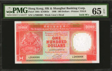 (t) HONG KONG. Hong Kong & Shanghai Banking Corporation. 100 Dollars, 1990. P-198b. Solid Serial Number. PMG Gem Uncirculated 65 EPQ.

A solid seria...