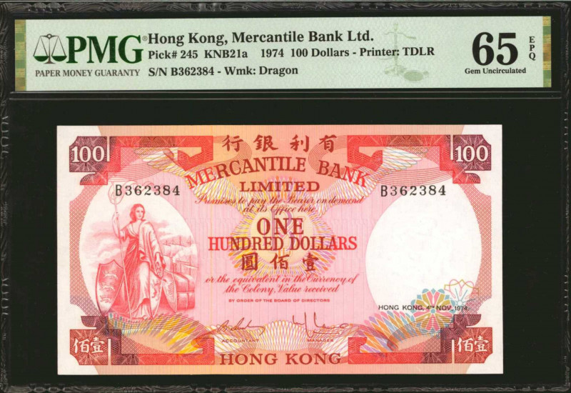 (t) HONG KONG. Mercantile Bank Limited. 100 Dollars, 1974. P-245. PMG Gem Uncirc...