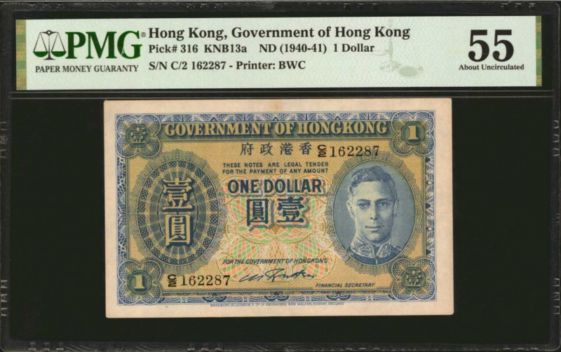 HONG KONG. Government of Hong Kong. 1 Dollar, ND (1940-41). P-316. PMG About Unc...