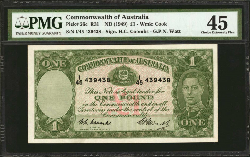 AUSTRALIA. Commonwealth of Australia. 1 Pound, ND (1949). P-26c. PMG Choice Extr...