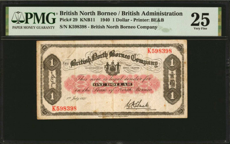 BRITISH NORTH BORNEO. British North Borneo Company. 1 Dollar, 1940. P-29. PMG Ve...