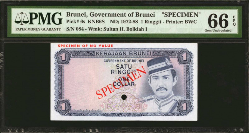 BRUNEI. Government of Brunei. 1 Ringgit, 1972-88. P-6s. Specimen. PMG Gem Uncirc...