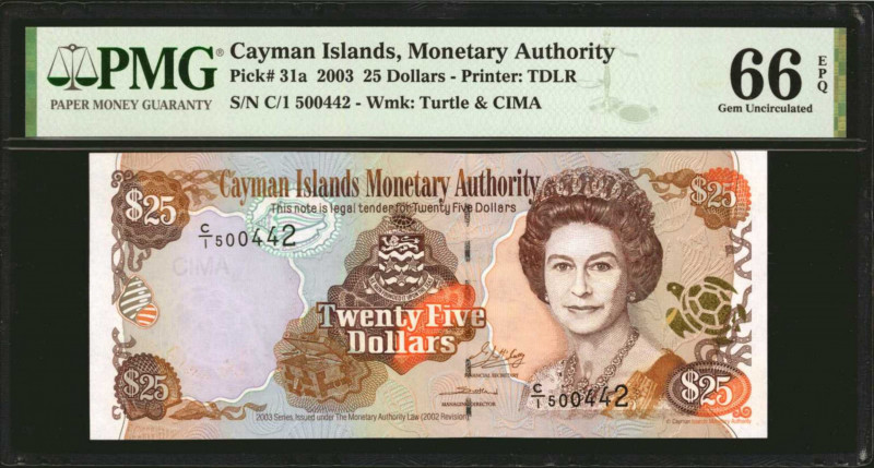 CAYMAN ISLANDS. Cayman Islands Monetary Authority. 25 Dollars, 2003. P-31a. PMG ...