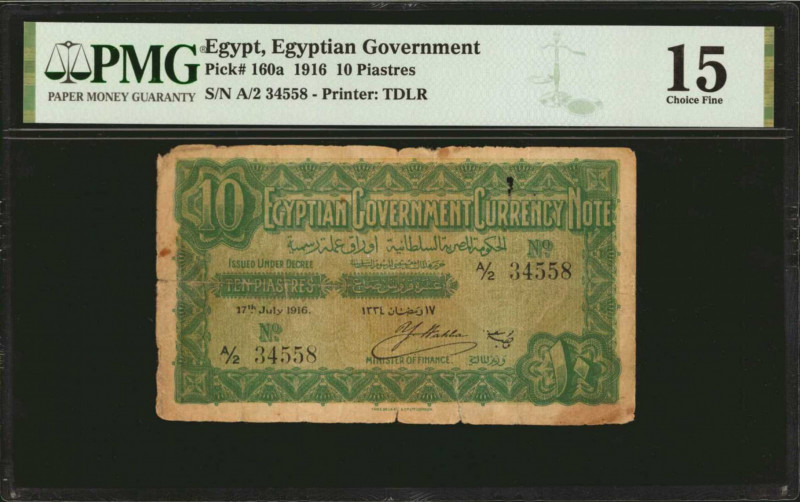 EGYPT. Egyptian Government. 10 Piastres, 1916. P-160a. PMG Choice Fine 15.

An...