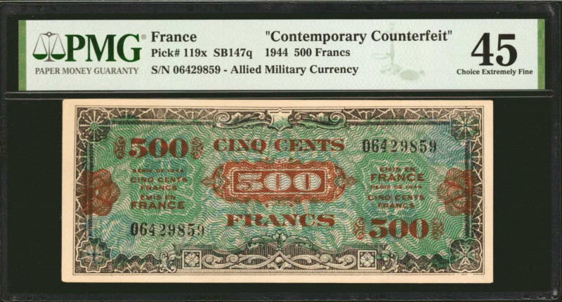 FRANCE. Allied Military Currency. 500 Francs, 1944. P-119x. Contemporary Counter...