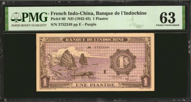 FRENCH INDO-CHINA. Banque de L'Indo-Chine. 1 Piastre, ND (1942-45). P-60. PMG Ch...