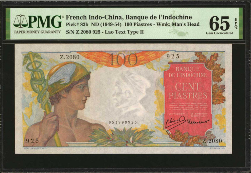 FRENCH INDO-CHINA. Banque de L'Indo-Chine. 100 Piastres, ND (1949-54). P-82b. PM...