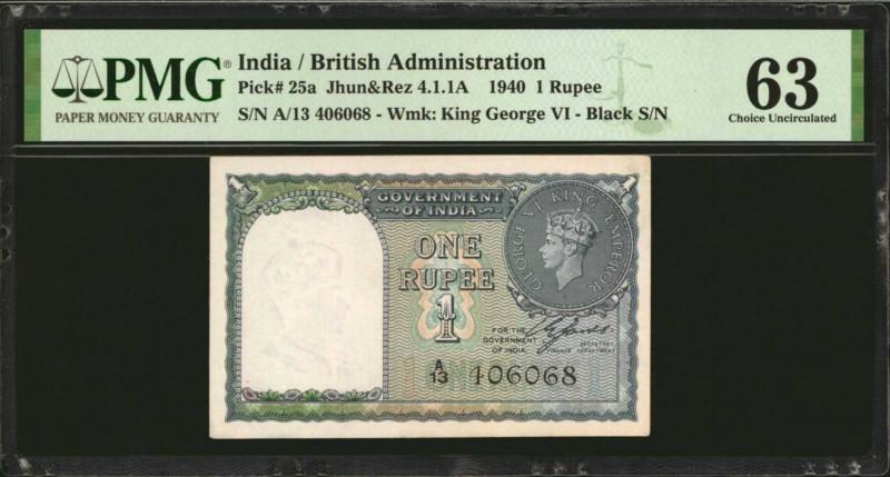 INDIA. Government of India. 1 Rupee, ND (1940). P-25a. PMG Choice Uncirculated 6...