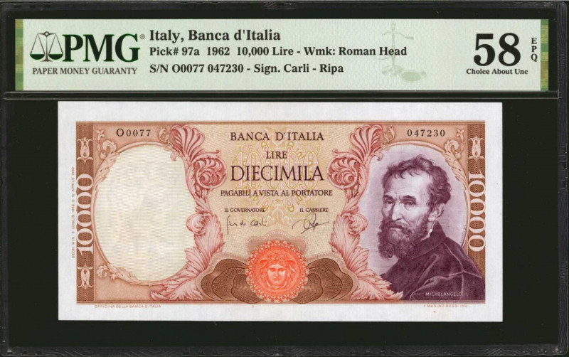 ITALY. Banca d'Italia. 10,000 Lire, 1962. P-97a. PMG Choice About Uncirculated 5...