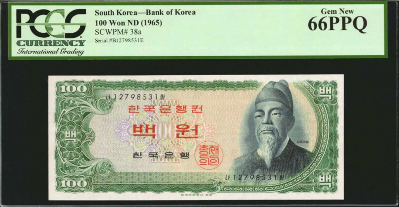 KOREA, SOUTH. Lot of (2). Bank of Korea. 100 & 500 Won, ND (1965-66). P-38a & 39...