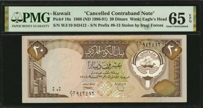 KUWAIT. Central Bank of Kuwait. 20 Dinars, 1968 (ND 1986-91). P-16x. Cancelled C...