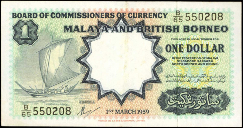 MALAYA AND BRITISH BORNEO. Board of Commissioners of Currency. 1 Dollar, 1959. P...