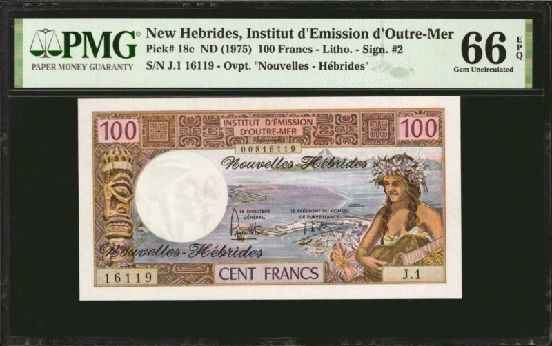 NEW HEBRIDES. Institut d'Emission d'Outre-Mer. 100 Francs, ND (1975). P-18c. PMG...