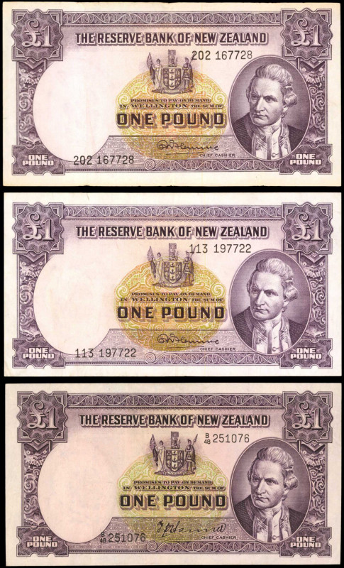 NEW ZEALAND. Lot of (3). Reserve Bank of New Zealand. 1 pound. P-159a & 159d. Ve...