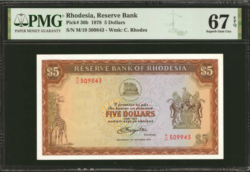 RHODESIA. Reserve Bank of Rhodesia. 5 Dollars, 1978. P-36b. PMG Superb Gem Uncir...