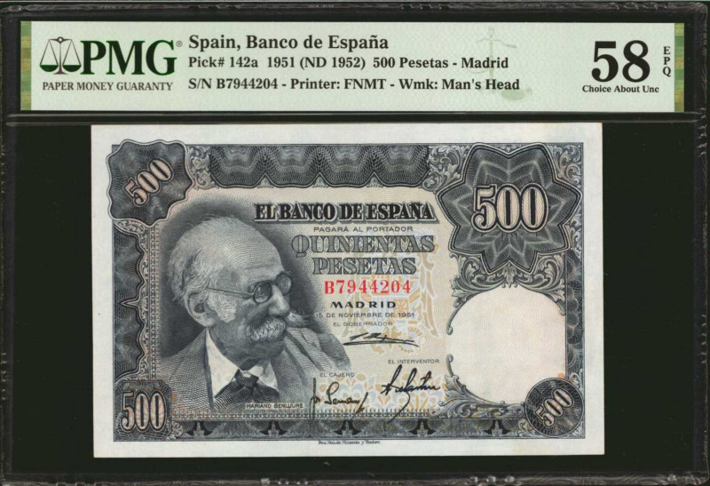 SPAIN. Banco de Espana. 500 Pesetas, 1951 (ND 1952). P-142a. PMG Choice About Un...