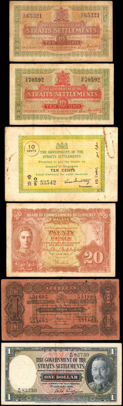 STRAITS SETTLEMENTS. Lot of (6). Government of the Straits Settlements. Mixed De...