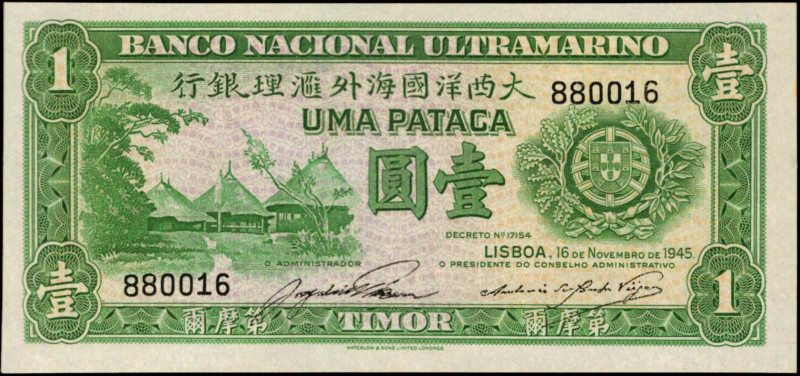 TIMOR. Banco Nacional Ultramarino. 1 Pataca, 1945. P-16. Uncirculated.

Estima...