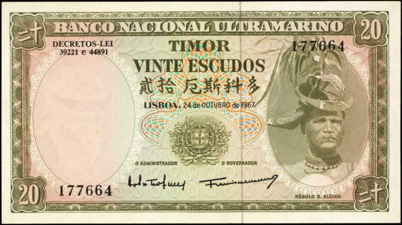 TIMOR. Banco Nacional Ultramarino. 20 Escudos, 1967. P-26a. Uncirculated.

Est...