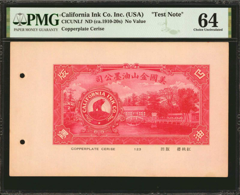 UNITED STATES. The California Ink Co. Inc (USA). No Value, (ca. 1919-20s). P-Unl...