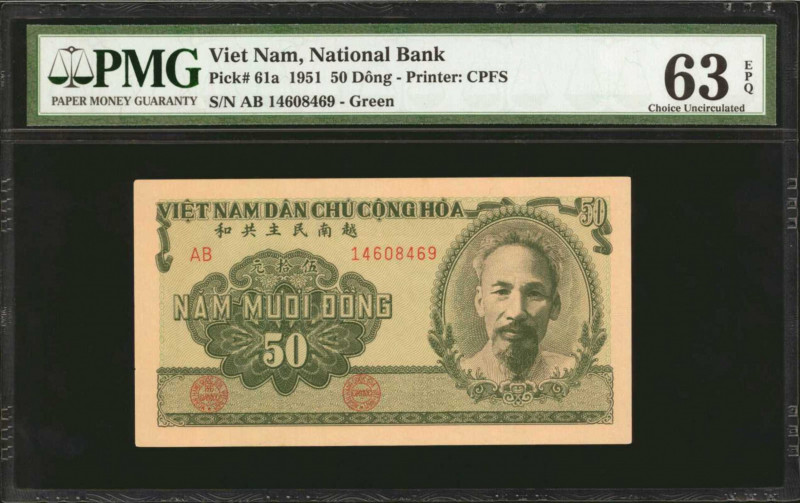 VIETNAM. National Bank. 50 Dong, 1951. P-61a. PMG Choice Uncirculated 63 EPQ.
...