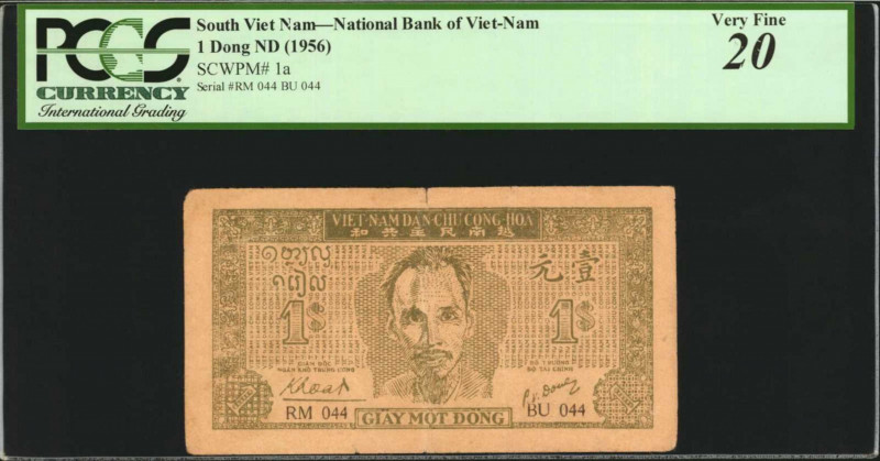 VIETNAM, SOUTH. National Bank. 1 Dong, ND (1956). P-1a. PCGS Currency Very Fine ...