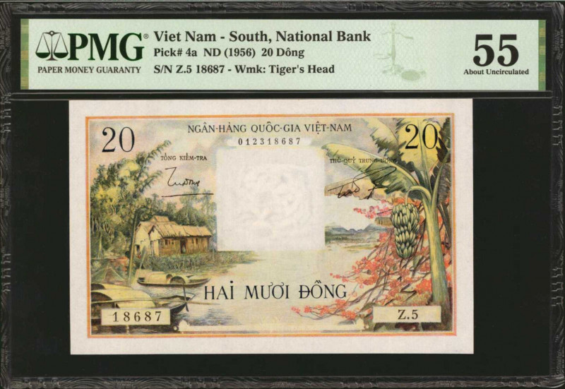 VIETNAM, SOUTH. National Bank. 20 Dong, ND (1956). P-4a. PMG About Uncirculated ...