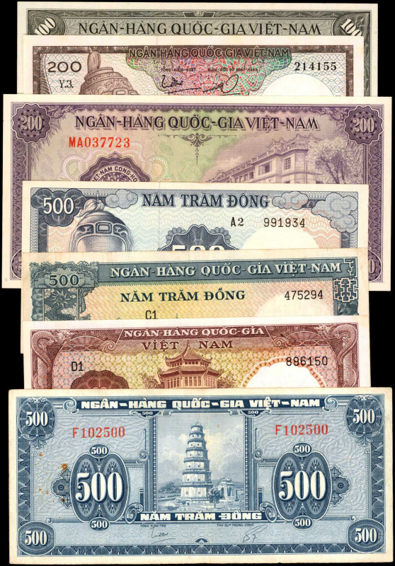 VIETNAM, SOUTH. Lot of (7). Ngan Hang Guoc Gia Viet Nam. Mixed Denominations, Mi...