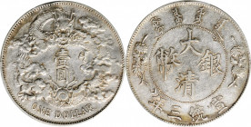 (t) CHINA. Dollar, Year 3 (1911). Tientsin Mint. PCGS Genuine--Chopmark, EF Details.

L&M-36; K-227a; KM-Y-31.1; WS-0046a. Variety with dot after "D...
