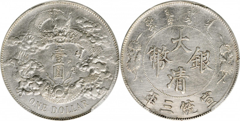 (t) CHINA. Dollar, Year 3 (1911). Tientsin Mint. PCGS Genuine--Chopmark, EF Deta...