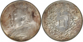 (t) CHINA. Dollar, Year 3 (1914). PCGS MS-62.

L&M-63; KM-Y-329; WS-0174-8. Variety with triangle "yuan" and recut stars on the epaulette. A boldly ...