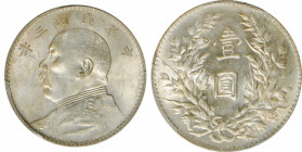 (t) CHINA. Dollar, Year 3 (1914). PCGS MS-62.

L&M-63; K-646; KM-Y-329. Variety with triangular (connected) "YUAN". A lightly toned example with sat...